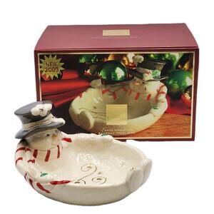 Lenox Occasions Snowman Treat Dish Ivory & Gold Trim 2003 Christmas Decorations